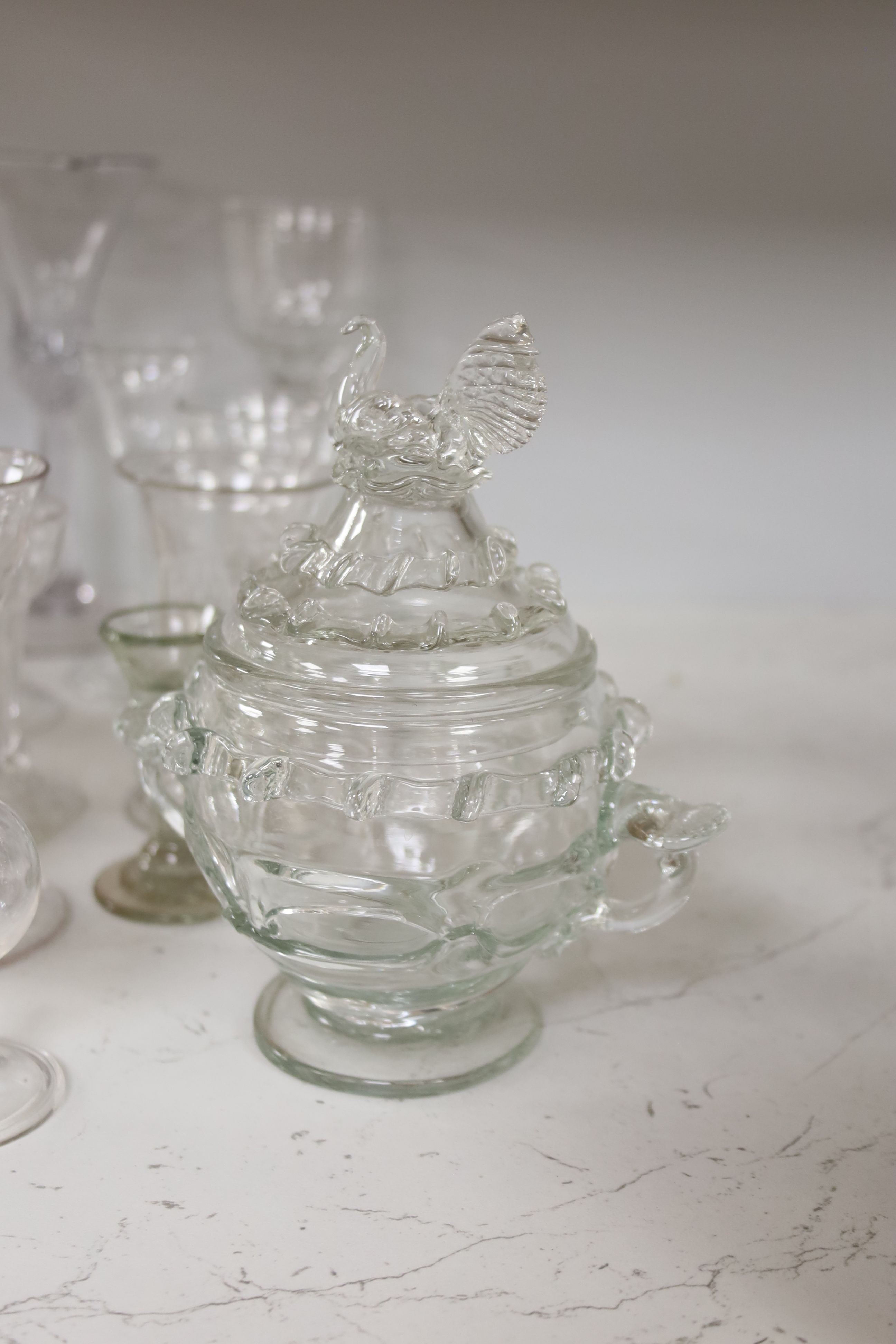 A collection of Georgian and later stem drinking glasses, ale glasses and other decorative glass wares